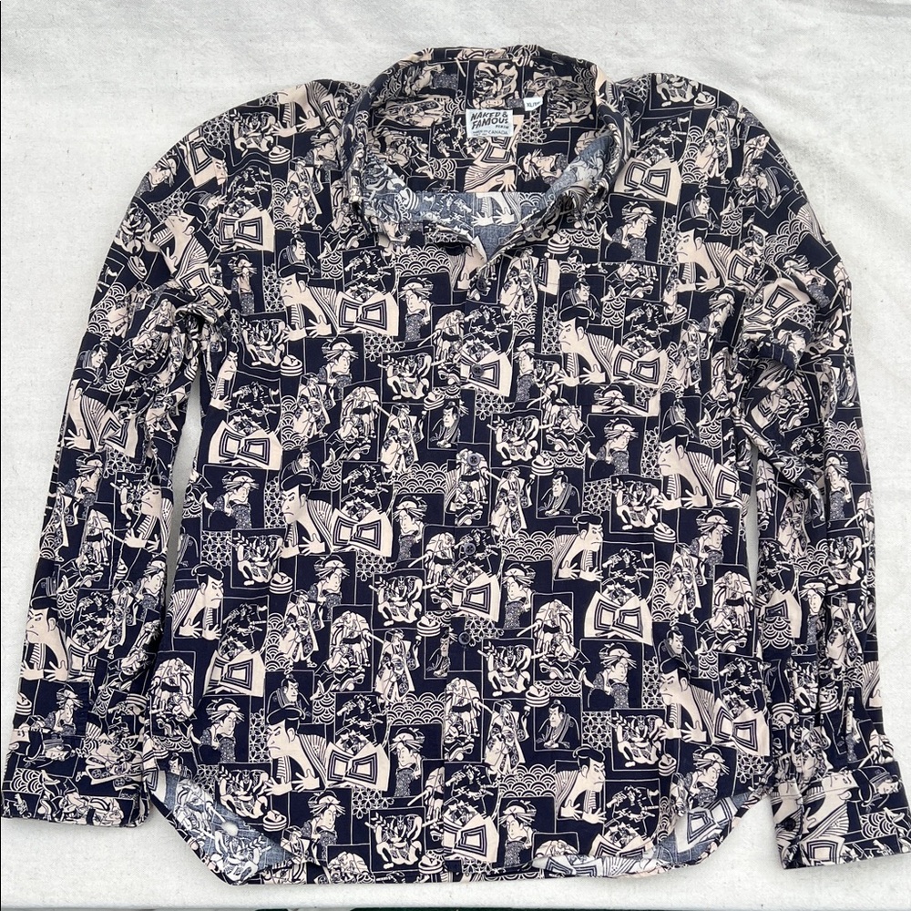 Naked & Famous Denim Navy & Cream Graphic Button-Up Shirt - Picture 3 of 5